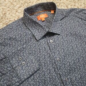Tallia Mens L 16.5 Blue Gray Rose Pattern Long Sleeve Button Up‎ Casual Shirt